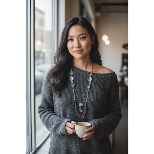 Green Crystal Key Necklace Triple Chain Bottom Into One Faceted Crystal Layered